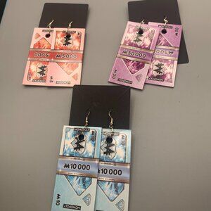 Lot of 3 Colorful Monopoly Statement Dangling Earrings